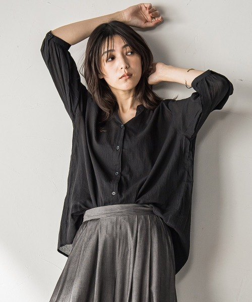 MAYSON GREY（メイソングレイ）の「【WEB限定】バンドカラー楊柳7分袖シャツ≪洗濯機で洗える≫（シャツ/ブラウス・レディース・ベージュ/ホワイト/グリーン/ブラック・M）」の13枚目の写真