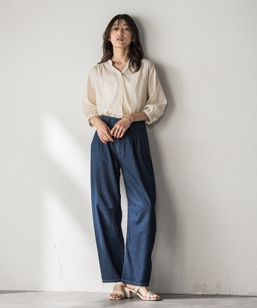 MAYSON GREY（メイソングレイ）の「【WEB限定】バンドカラー楊柳7分袖シャツ≪洗濯機で洗える≫（シャツ/ブラウス・レディース・ベージュ/ホワイト/グリーン/ブラック・M）」の21枚目の写真