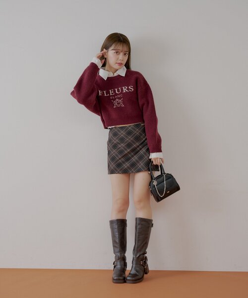 Chico(チコ)の「【REVIVAL/WEB限定】襟取り外しロゴジャガードショートニット(ニット/セーター・レディース・ブラック/グレー/レッド/アイボリー・FREE)」の6枚目の写真