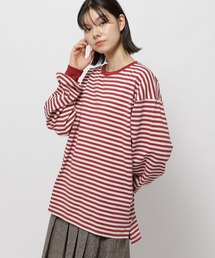 Tシャツ/カットソー（レッド/赤色系・ボーダー柄）ファッション