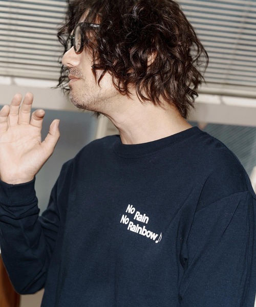 No Rain No Rainbow(ノーレインノーレインボー)の「mlt5393-logo printed long sleeve T-shirt ロングスリーブカットソー(NR25W-28)(Tシャツ/カットソー・メンズ・ホワイト/ブラック/ネイビー・S/M/L/XL)」の3枚目の写真