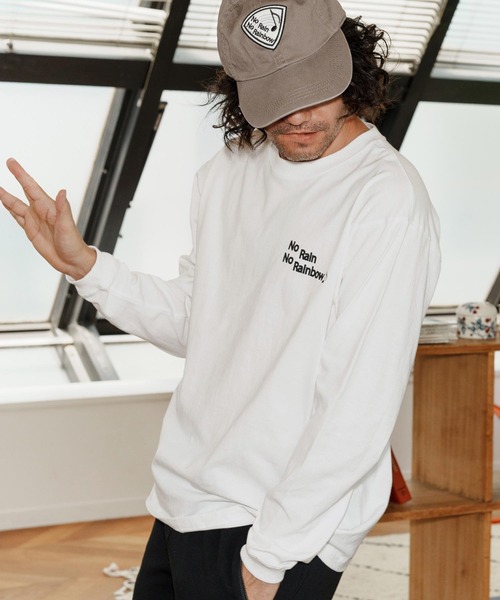 No Rain No Rainbow(ノーレインノーレインボー)の「mlt5393-logo printed long sleeve T-shirt ロングスリーブカットソー(NR25W-28)(Tシャツ/カットソー・メンズ・ホワイト/ブラック/ネイビー・S/M/L/XL)」の6枚目の写真