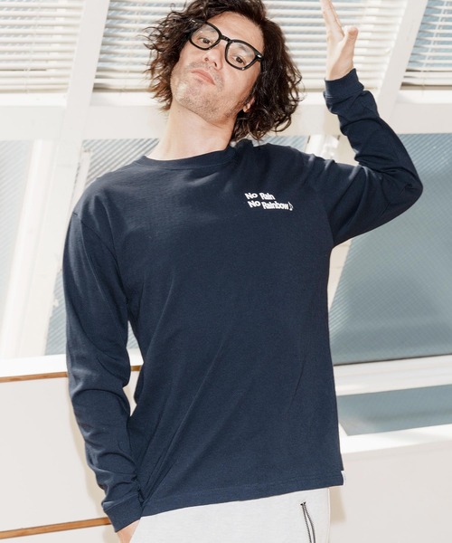 No Rain No Rainbow(ノーレインノーレインボー)の「mlt5393-logo printed long sleeve T-shirt ロングスリーブカットソー(NR25W-28)(Tシャツ/カットソー・メンズ・ホワイト/ブラック/ネイビー・S/M/L/XL)」の10枚目の写真
