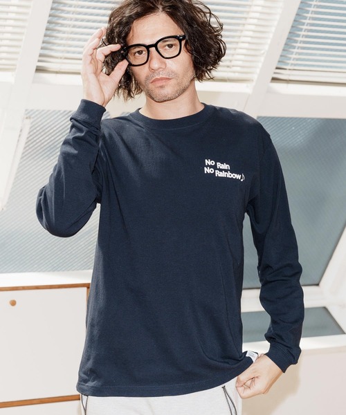 No Rain No Rainbow(ノーレインノーレインボー)の「mlt5393-logo printed long sleeve T-shirt ロングスリーブカットソー(NR25W-28)(Tシャツ/カットソー・メンズ・ホワイト/ブラック/ネイビー・S/M/L/XL)」の11枚目の写真