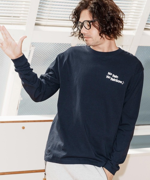 No Rain No Rainbow(ノーレインノーレインボー)の「mlt5393-logo printed long sleeve T-shirt ロングスリーブカットソー(NR25W-28)(Tシャツ/カットソー・メンズ・ホワイト/ブラック/ネイビー・S/M/L/XL)」の12枚目の写真