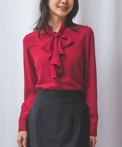 NARACAMICIE（ナラカミーチェ）の「【NARACAMICIE】無地ジョーゼットラッフルボウタイ長袖ブラウス（シャツ/ブラウス・レディース・レッド/ブラック/ネイビー・M/L/S）」の18枚目の写真