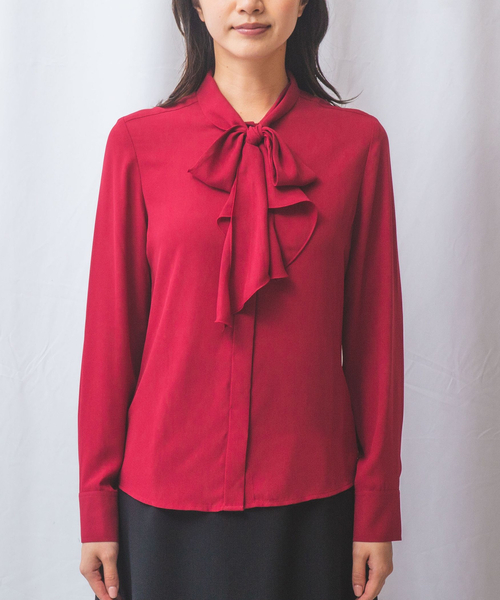 NARACAMICIE（ナラカミーチェ）の「【NARACAMICIE】無地ジョーゼットラッフルボウタイ長袖ブラウス（シャツ/ブラウス・レディース・レッド/ブラック/ネイビー・M/L/S）」の16枚目の写真