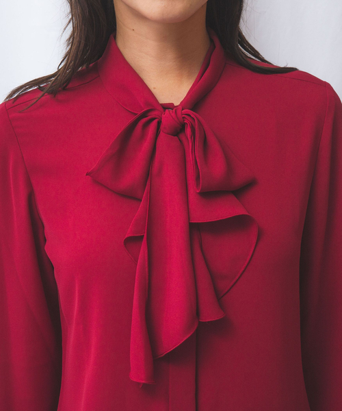 NARACAMICIE（ナラカミーチェ）の「【NARACAMICIE】無地ジョーゼットラッフルボウタイ長袖ブラウス（シャツ/ブラウス・レディース・レッド/ブラック/ネイビー・M/L/S）」の11枚目の写真