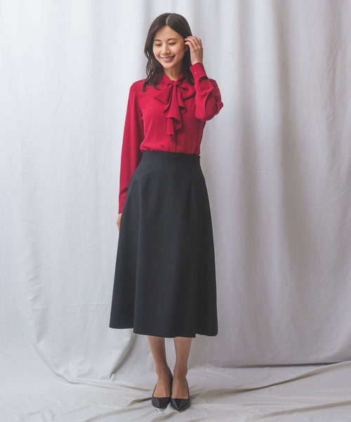 NARACAMICIE（ナラカミーチェ）の「【NARACAMICIE】無地ジョーゼットラッフルボウタイ長袖ブラウス（シャツ/ブラウス・レディース・レッド/ブラック/ネイビー・M/L/S）」の7枚目の写真