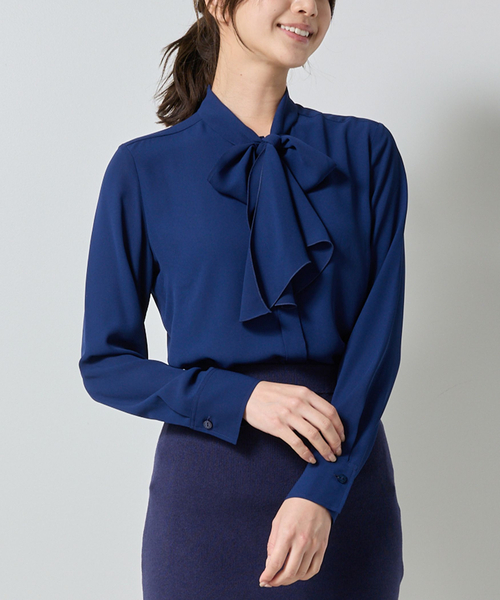 NARACAMICIE（ナラカミーチェ）の「【NARACAMICIE】無地ジョーゼットラッフルボウタイ長袖ブラウス（シャツ/ブラウス・レディース・レッド/ブラック/ネイビー・M/L/S）」の6枚目の写真