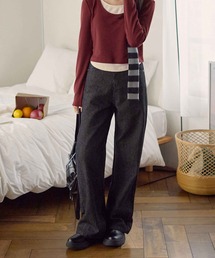 ストライプストレートワイドデニムパンツ