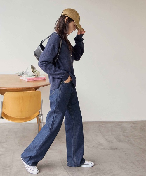 CHAN ME（チャンミ）の「ストライプストレートワイドデニムパンツ（デニムパンツ・レディース・ブラック/インディゴブルー/ブルー系その他・LARGE/MEDIUM/SMALL）」の10枚目の写真