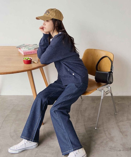 CHAN ME（チャンミ）の「ストライプストレートワイドデニムパンツ（デニムパンツ・レディース・ブラック/インディゴブルー/ブルー系その他・LARGE/MEDIUM/SMALL）」の9枚目の写真