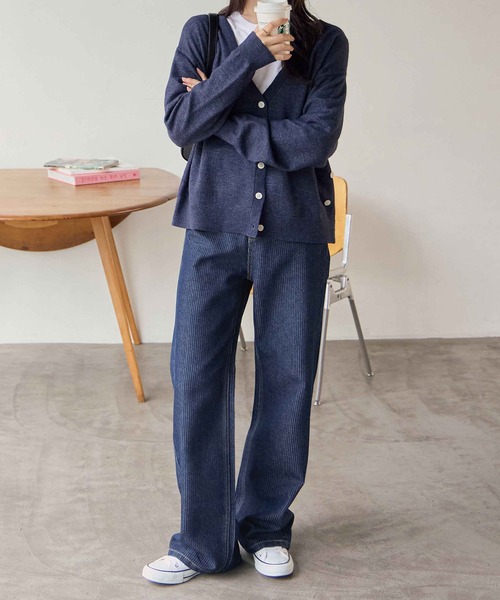 ストライプストレートワイドデニムパンツ（デニムパンツ）｜CHAN ME