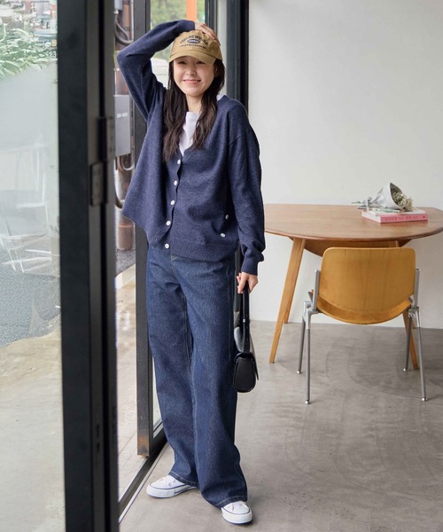 CHAN ME（チャンミ）の「ストライプストレートワイドデニムパンツ（デニムパンツ・レディース・ブラック/インディゴブルー/ブルー系その他・LARGE/MEDIUM/SMALL）」の6枚目の写真