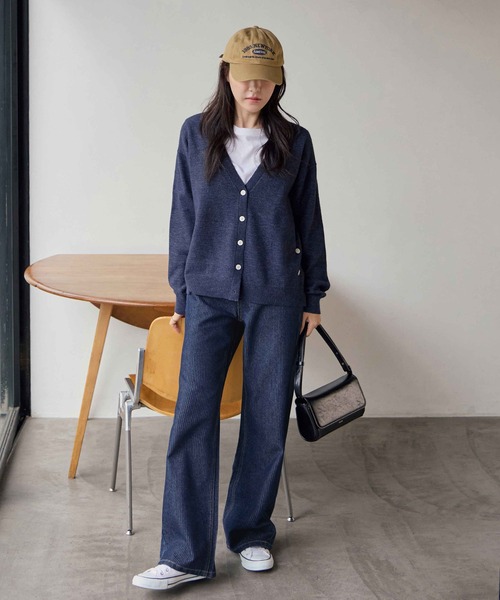 CHAN ME（チャンミ）の「ストライプストレートワイドデニムパンツ（デニムパンツ・レディース・ブラック/インディゴブルー/ブルー系その他・LARGE/MEDIUM/SMALL）」の5枚目の写真