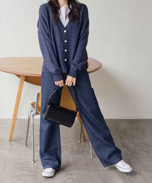 CHAN ME（チャンミ）の「ストライプストレートワイドデニムパンツ（デニムパンツ・レディース・ブラック/インディゴブルー/ブルー系その他・LARGE/MEDIUM/SMALL）」の8枚目の写真