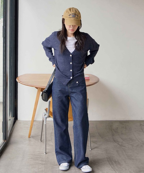 CHAN ME（チャンミ）の「ストライプストレートワイドデニムパンツ（デニムパンツ・レディース・ブラック/インディゴブルー/ブルー系その他・LARGE/MEDIUM/SMALL）」の7枚目の写真