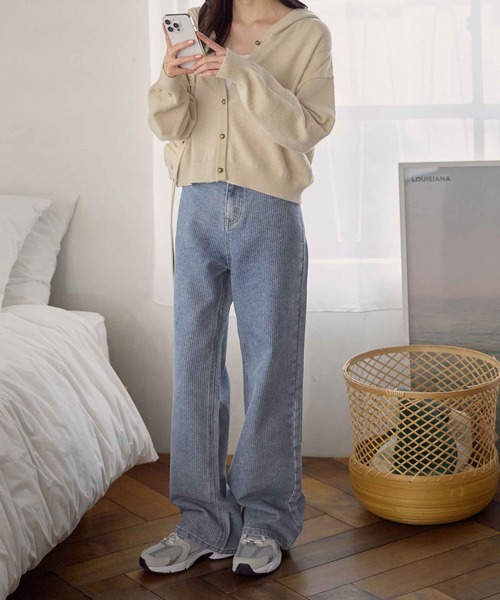 CHAN ME（チャンミ）の「ストライプストレートワイドデニムパンツ（デニムパンツ・レディース・ブラック/インディゴブルー/ブルー系その他・LARGE/MEDIUM/SMALL）」の13枚目の写真