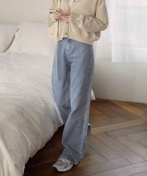 CHAN ME（チャンミ）の「ストライプストレートワイドデニムパンツ（デニムパンツ・レディース・ブラック/インディゴブルー/ブルー系その他・LARGE/MEDIUM/SMALL）」の19枚目の写真