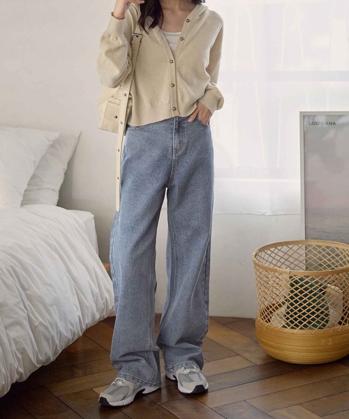 CHAN ME（チャンミ）の「ストライプストレートワイドデニムパンツ（デニムパンツ・レディース・ブラック/インディゴブルー/ブルー系その他・LARGE/MEDIUM/SMALL）」の14枚目の写真