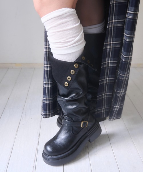 セール】2way厚底ギャザーロングブーツ（ブーツ）｜mellowneon