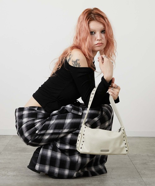 led.tokyo（レッドトウキョウ）の「【led.tokyo】DRAPE LONG SKIRT/ドレープロングスカート（スカート・レディース・ブラック/チェック・FREE）」の2枚目の写真