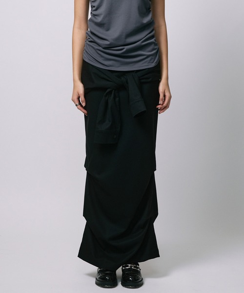 led.tokyo（レッドトウキョウ）の「【led.tokyo】DRAPE LONG SKIRT/ドレープロングスカート（スカート・レディース・ブラック/チェック・FREE）」の7枚目の写真