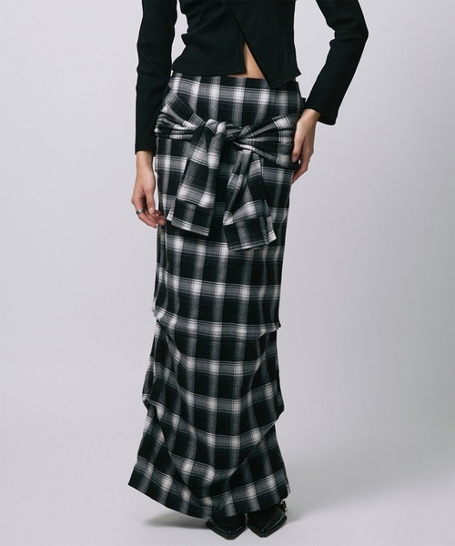 led.tokyo（レッドトウキョウ）の「【led.tokyo】DRAPE LONG SKIRT/ドレープロングスカート（スカート・レディース・ブラック/チェック・FREE）」の14枚目の写真