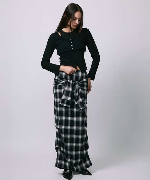 led.tokyo（レッドトウキョウ）の「【led.tokyo】DRAPE LONG SKIRT/ドレープロングスカート（スカート・レディース・ブラック/チェック・FREE）」の11枚目の写真