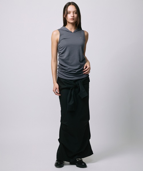 led.tokyo（レッドトウキョウ）の「【led.tokyo】DRAPE LONG SKIRT/ドレープロングスカート（スカート・レディース・ブラック/チェック・FREE）」の3枚目の写真