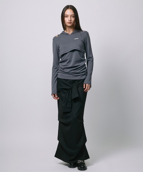 led.tokyo（レッドトウキョウ）の「【led.tokyo】DRAPE LONG SKIRT/ドレープロングスカート（スカート・レディース・ブラック/チェック・FREE）」の5枚目の写真