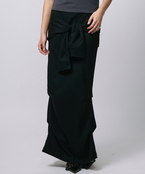 led.tokyo（レッドトウキョウ）の「【led.tokyo】DRAPE LONG SKIRT/ドレープロングスカート（スカート・レディース・ブラック/チェック・FREE）」の6枚目の写真