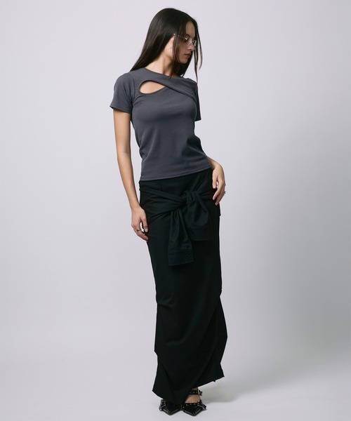 led.tokyo（レッドトウキョウ）の「【led.tokyo】DRAPE LONG SKIRT/ドレープロングスカート（スカート・レディース・ブラック/チェック・FREE）」の4枚目の写真