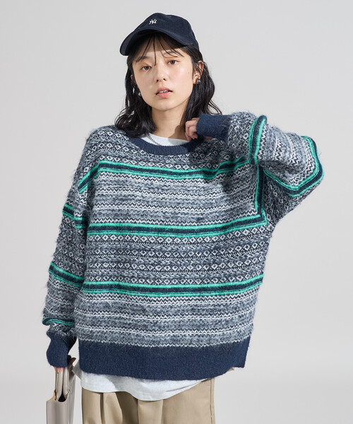 FREAK'S STORE(フリークスストア)の「柄マルチニットプルオーバー(ニット/セーター・レディース・ベージュ/ネイビー/ブラウン・フリ-)」の3枚目の写真