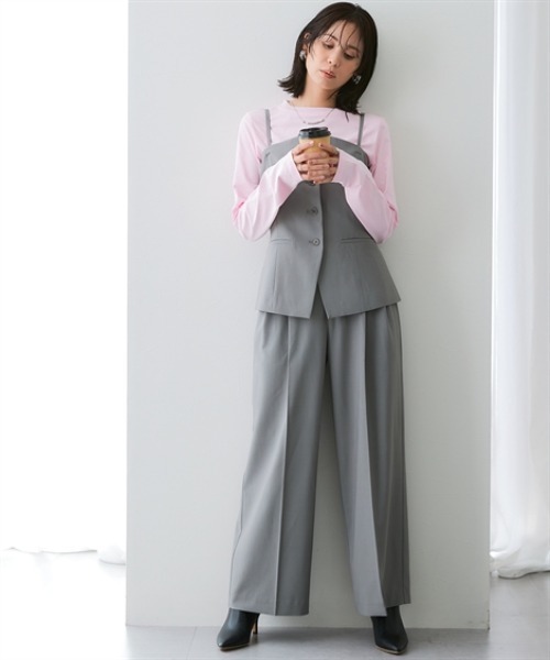 7days Life Styling（セブンデイズライフスタイリング）の「【みさとさんコラボ】センタープレスタックワイドパンツ（しわになりにくい・UVカット）＜大きいサイズ有＞（スラックス・レディース・ブラック/グレー・M/L/LL/3L/TM/TL/TLL/T3L）」の5枚目の写真