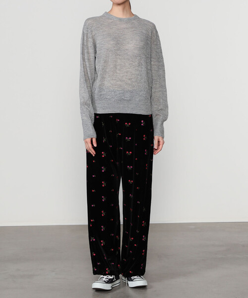 えきこ TICCA 花柄刺繍 フラワーエンブロイダリーベロアパンツ えきこ様専用 TICCA 花柄刺繍 フラワーエンブロイダリーベロアパンツ