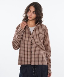 WISH FOR EVER | FAKE BOTTON SEERSUCKER LONG SLEEVE SHORT SHIRT / フェイクボタンシアサッカーロングスリーブショートシャツ(シャツ/ブラウス)