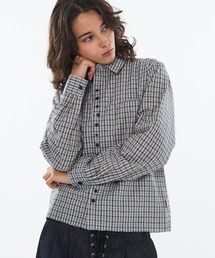 WISH FOR EVER | FAKE BOTTON SEERSUCKER SHORT LONG SLEEVE SHIRT / フェイクボタンシアサッカーショートロングスリーブシャツ(シャツ/ブラウス)