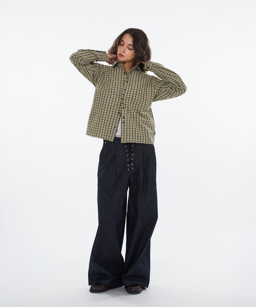 WISH FOR EVER（ウィッシュフォーエバー）の「FAKE BOTTON SEERSUCKER LONG SLEEVE SHORT SHIRT / フェイクボタンシアサッカーロングスリーブショートシャツ（シャツ/ブラウス・メンズ・ライトブルー/カーキ/レッド・LARGE/SMALL/MEDIUM）」の11枚目の写真