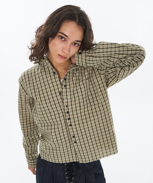 WISH FOR EVER（ウィッシュフォーエバー）の「FAKE BOTTON SEERSUCKER LONG SLEEVE SHORT SHIRT / フェイクボタンシアサッカーロングスリーブショートシャツ（シャツ/ブラウス・メンズ・ライトブルー/カーキ/レッド・LARGE/SMALL/MEDIUM）」の17枚目の写真