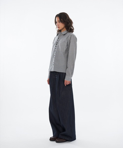 WISH FOR EVER（ウィッシュフォーエバー）の「FAKE BOTTON SEERSUCKER LONG SLEEVE SHORT SHIRT / フェイクボタンシアサッカーロングスリーブショートシャツ（シャツ/ブラウス・メンズ・ライトブルー/カーキ/レッド・LARGE/SMALL/MEDIUM）」の21枚目の写真