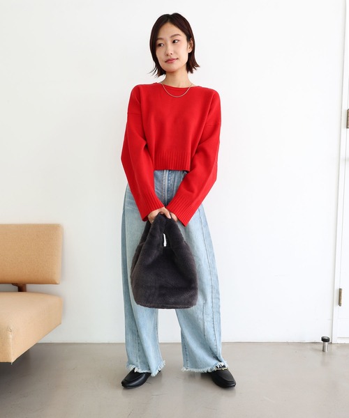 T・S・L（ティーエスエル）の「エコファーショッパーバッグ（トートバッグ・レディース・ホワイト/チャコールグレー/グレイッシュベージュ/サックスブルー/イエロー/ピンク・FREE）」の14枚目の写真