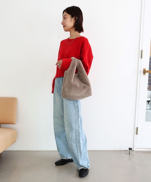 T・S・L（ティーエスエル）の「エコファーショッパーバッグ（トートバッグ・レディース・ホワイト/チャコールグレー/グレイッシュベージュ/サックスブルー/イエロー/ピンク・FREE）」の12枚目の写真