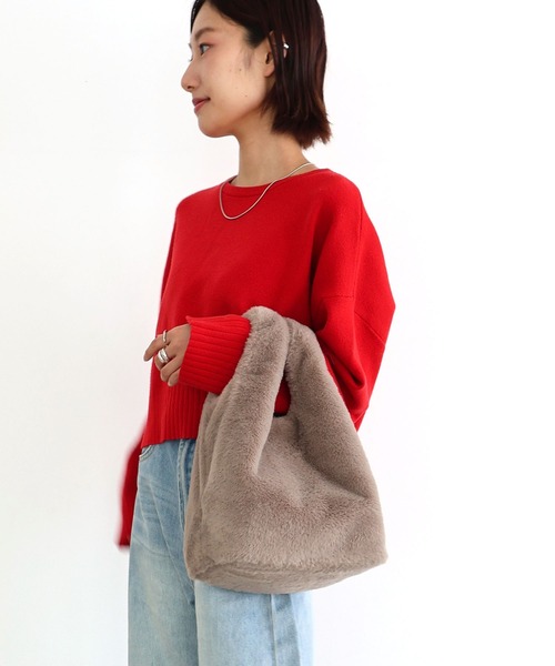 T・S・L（ティーエスエル）の「エコファーショッパーバッグ（トートバッグ・レディース・ホワイト/チャコールグレー/グレイッシュベージュ/サックスブルー/イエロー/ピンク・FREE）」の15枚目の写真