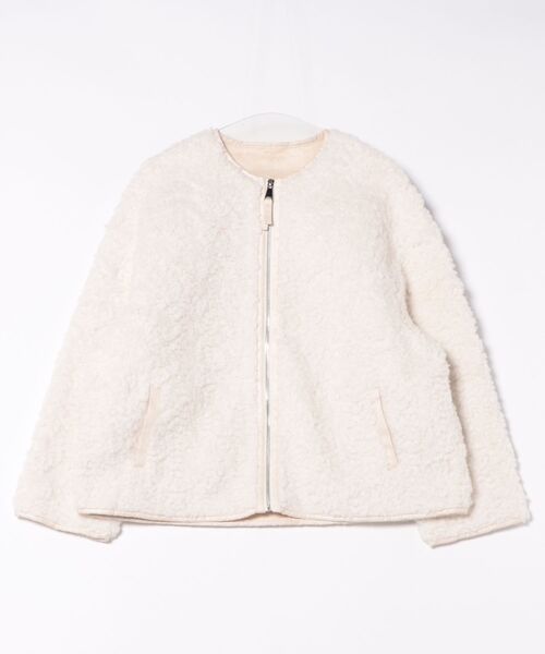 LAULEN(ローレン)の「front zip volume boa blouson /フロントジップボリュームボアブルゾン(ブルゾン・レディース・グレー/アイボリー・FREE)」の2枚目の写真