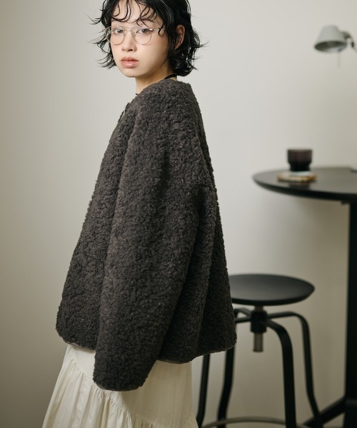 LAULEN(ローレン)の「front zip volume boa blouson /フロントジップボリュームボアブルゾン(ブルゾン・レディース・グレー/アイボリー・FREE)」の19枚目の写真