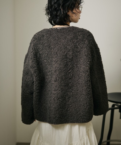 LAULEN(ローレン)の「front zip volume boa blouson /フロントジップボリュームボアブルゾン(ブルゾン・レディース・グレー/アイボリー・FREE)」の20枚目の写真