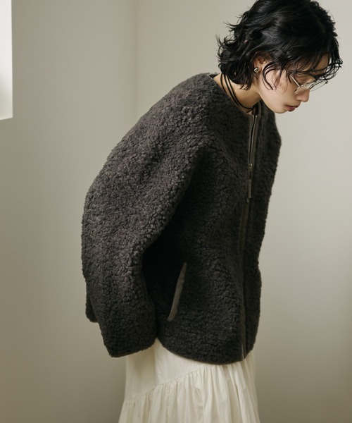 LAULEN(ローレン)の「front zip volume boa blouson /フロントジップボリュームボアブルゾン(ブルゾン・レディース・グレー/アイボリー・FREE)」の21枚目の写真