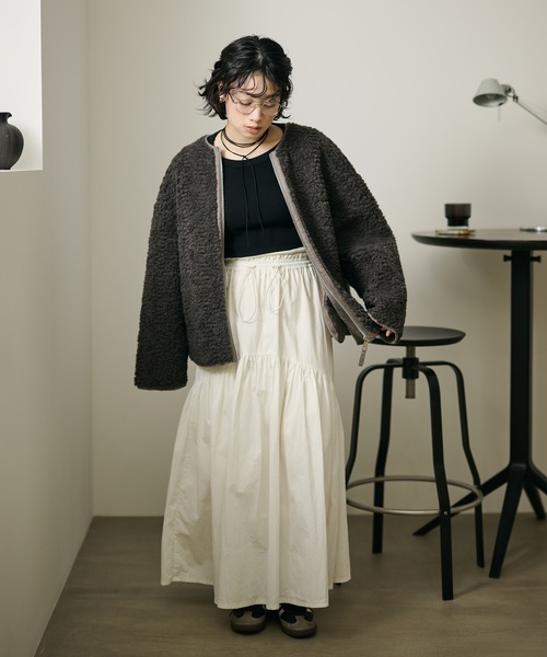LAULEN(ローレン)の「front zip volume boa blouson /フロントジップボリュームボアブルゾン(ブルゾン・レディース・グレー/アイボリー・FREE)」の16枚目の写真